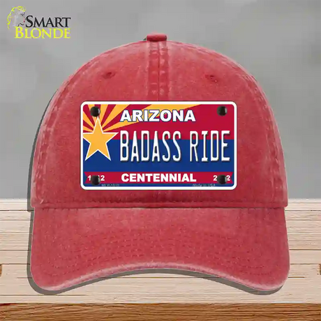 Arizona Centennial Badass Ride Novelty License Plate Hat Unconstructed Cotton / Red