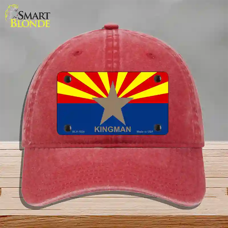 Kingman Arizona State Flag Novelty License Plate Hat Unconstructed Cotton / Red