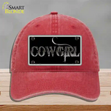 Cowgirl Black Novelty License Plate Hat Unconstructed Cotton / Red