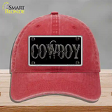 Cowboy Black Novelty License Plate Hat Unconstructed Cotton / Red