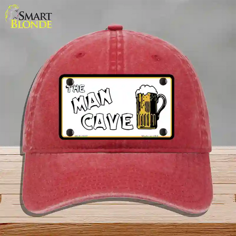 Man Cave Novelty License Plate Hat Unconstructed Cotton / Red