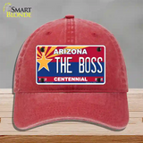 Arizona Centennial The Boss Novelty License Plate Hat Unconstructed Cotton / Red