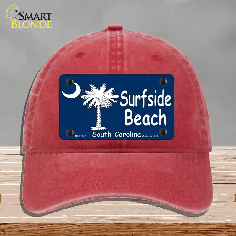 Surf Side Beach Novelty License Plate Hat Unconstructed Cotton / Red