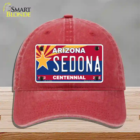 Arizona Centennial Sedona Novelty License Plate Hat Unconstructed Cotton / Red