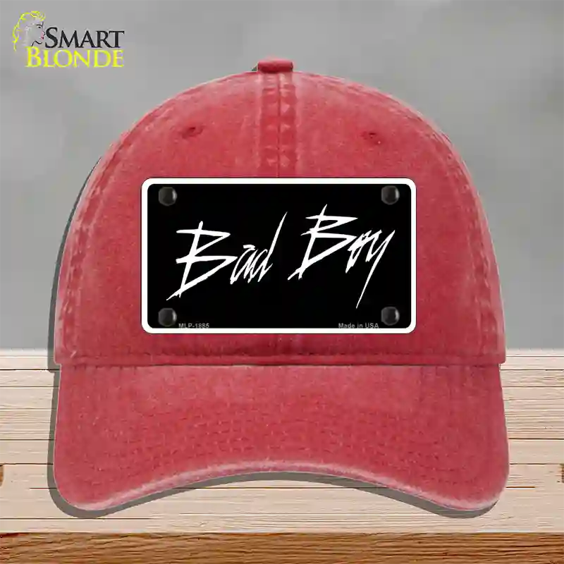 Bad Boy Black Novelty License Plate Hat Unconstructed Cotton / Red