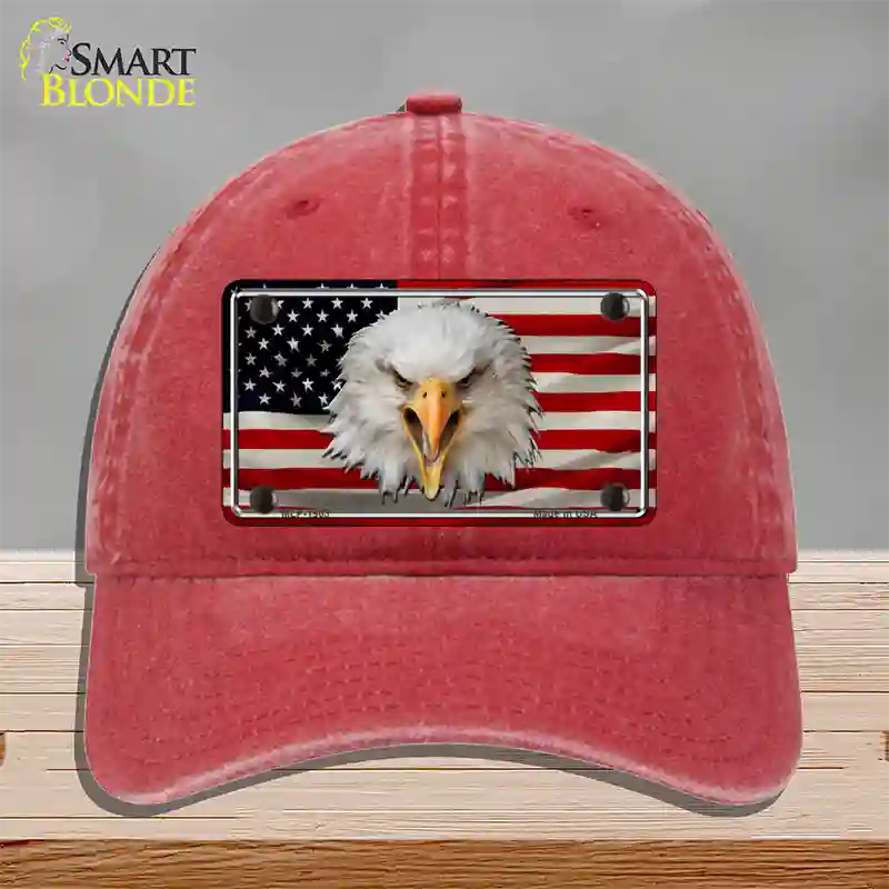 USA Eagle Novelty License Plate Hat Unconstructed Cotton / Red