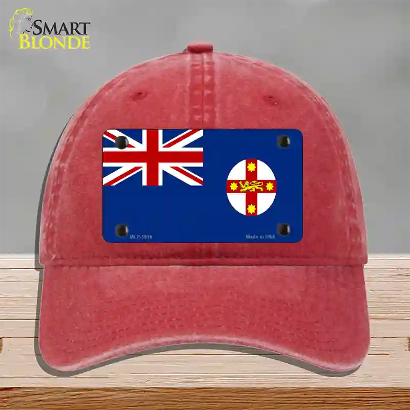 New South Wales Flag Novelty License Plate Hat Unconstructed Cotton / Red