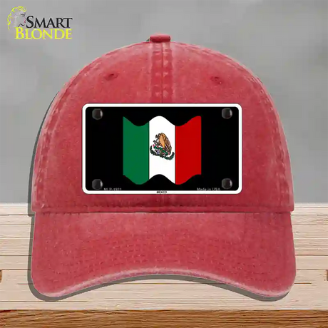 Mexico Waving Flag Novelty License Plate Hat Unconstructed Cotton / Red