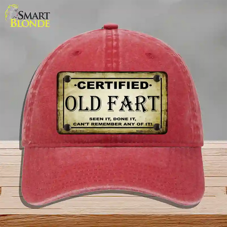 Certified Old Fart Novelty License Plate Hat Unconstructed Cotton / Red