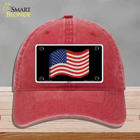 USA 3-D Flag Novelty License Plate Hat Unconstructed Cotton / Red