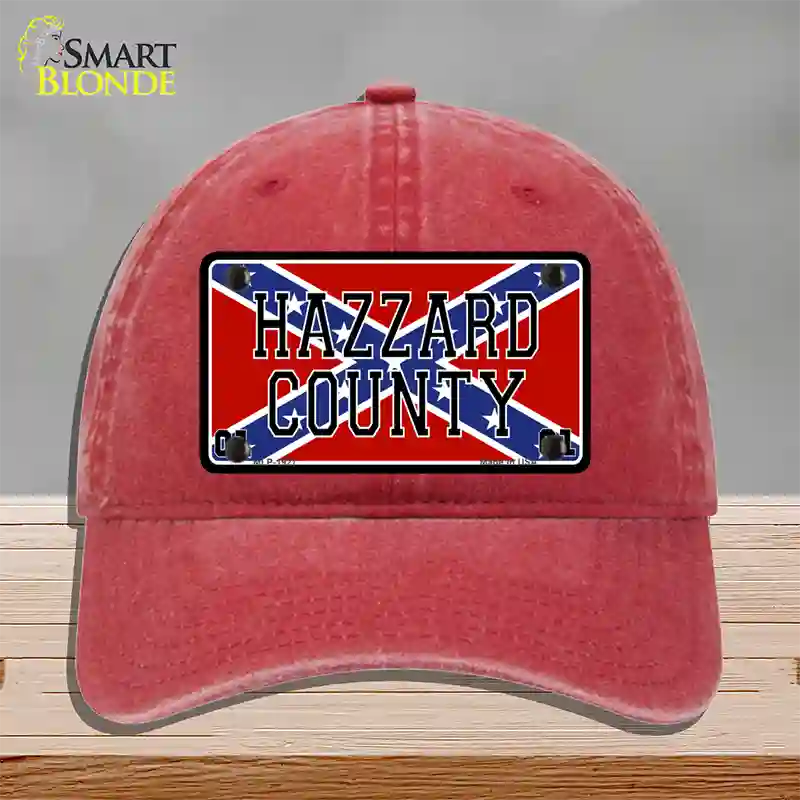 Hazard County Confederate Flag Novelty License Plate Hat Unconstructed Cotton / Red