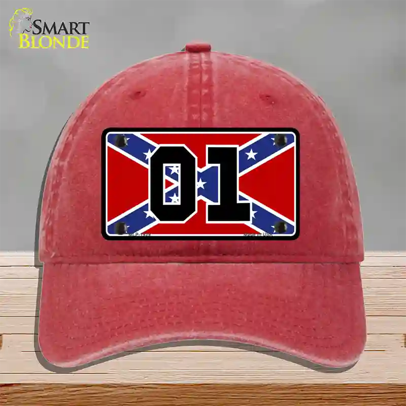 Confederate Flag 01 Novelty License Plate Hat Unconstructed Cotton / Red