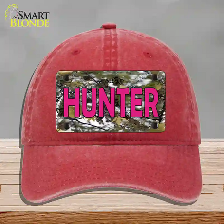 Pink Hunter Novelty License Plate Hat Unconstructed Cotton / Red