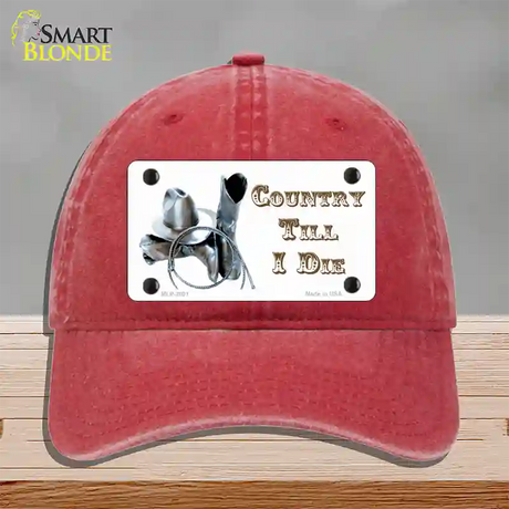 Country Till I Die Novelty License Plate Hat Unconstructed Cotton / Red