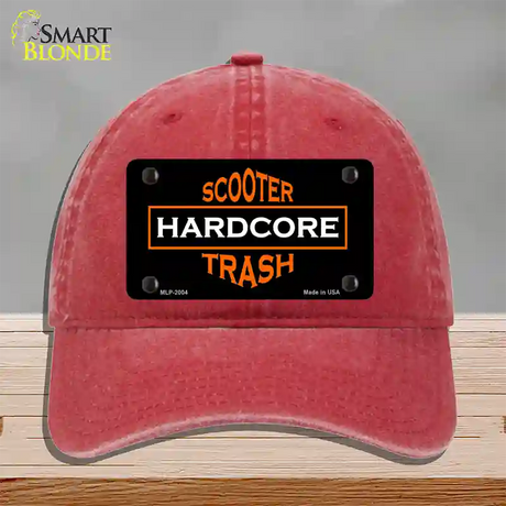 Hardcore Scooter Trash Black Novelty License Plate Hat Unconstructed Cotton / Red