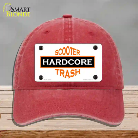 Hardcore Scooter Trash White Novelty License Plate Hat Unconstructed Cotton / Red