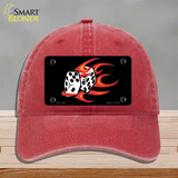 Red Hot Flaming Dice Novelty License Plate Hat Unconstructed Cotton / Red