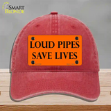 Loud Pipes Save Lives Novelty License Plate Hat Unconstructed Cotton / Red