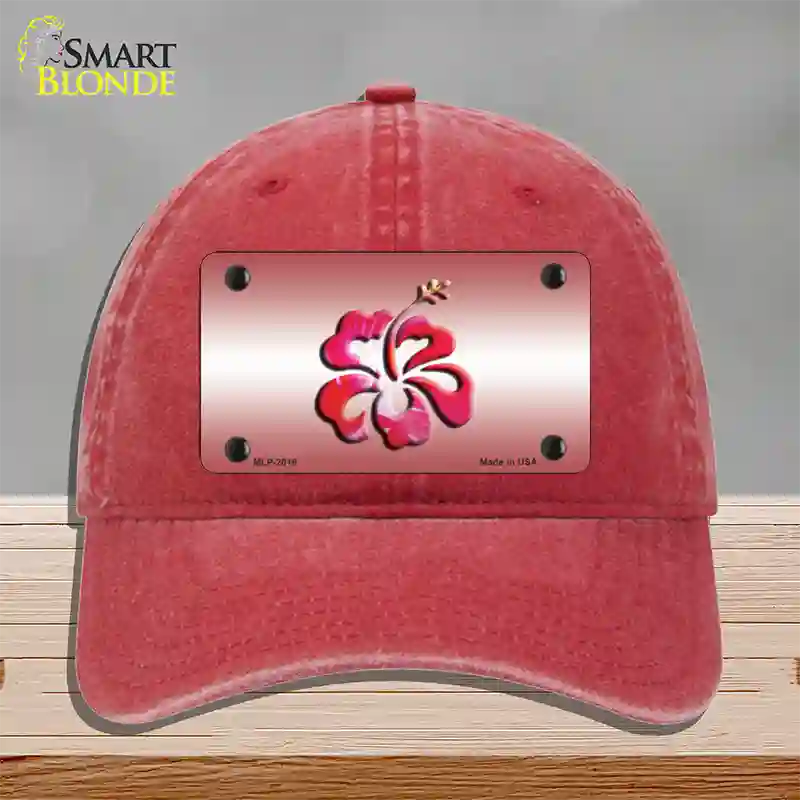 Hibiscus Flower Novelty License Plate Hat Unconstructed Cotton / Red