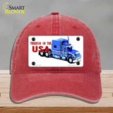 Trucking In The USA Novelty License Plate Hat Unconstructed Cotton / Red