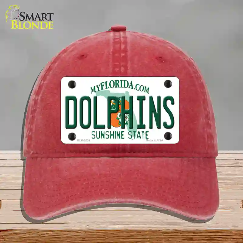 Dolphins Florida State Novelty License Plate Hat Unconstructed Cotton / Red