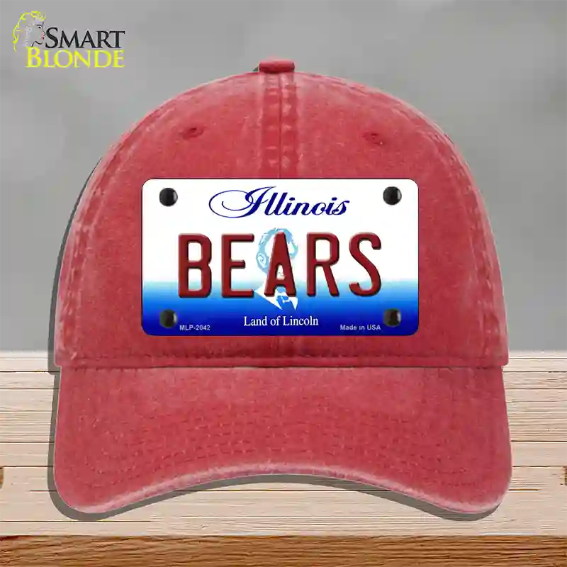 Bears Illinois State Novelty License Plate Hat Unconstructed Cotton / Red