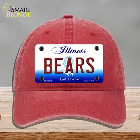 Bears Illinois State Novelty License Plate Hat Unconstructed Cotton / Red