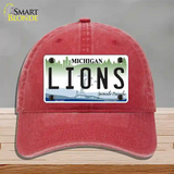 Lions Michigan State Novelty License Plate Hat Unconstructed Cotton / Red