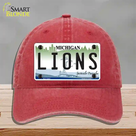 Lions Michigan State Novelty License Plate Hat Unconstructed Cotton / Red