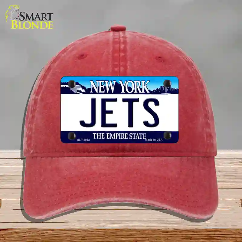 Jets New York State Novelty License Plate Hat Unconstructed Cotton / Red