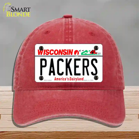 Packers Wisconsin State Novelty License Plate Hat Unconstructed Cotton / Red