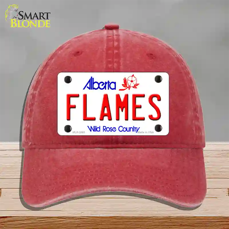 Flames Alberta Canada Province Novelty License Plate Hat Unconstructed Cotton / Red