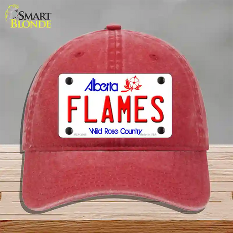 Flames Alberta Canada Province Novelty License Plate Hat Unconstructed Cotton / Red