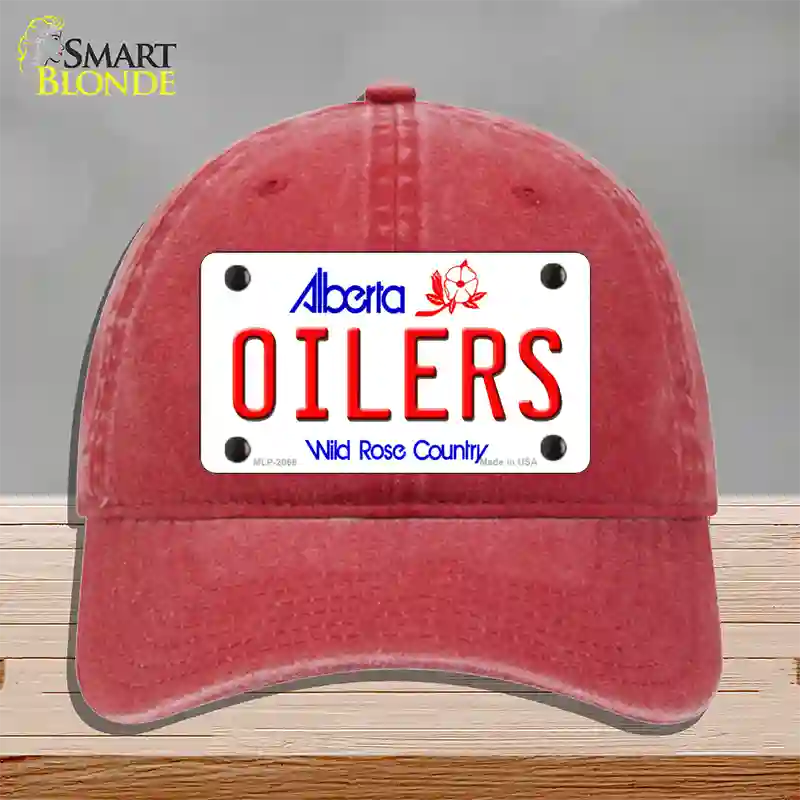 Oilers Alberta Canada Province Novelty License Plate Hat Unconstructed Cotton / Red