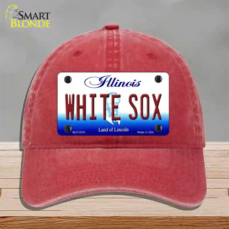 Whitesox Illinois State Novelty License Plate Hat Unconstructed Cotton / Red