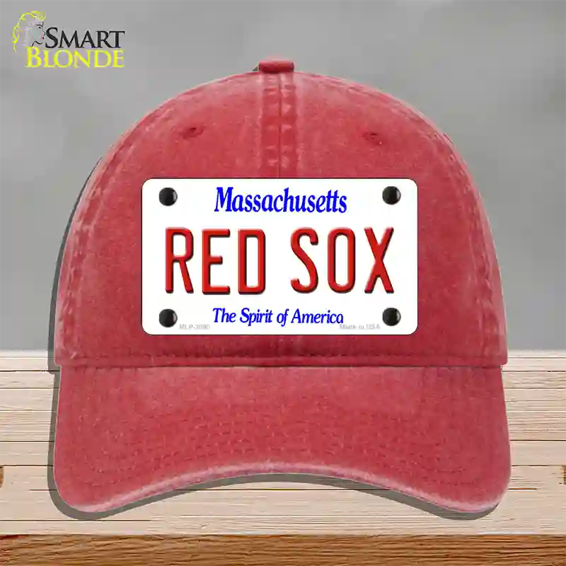 Red Sox Massachusetts State Novelty License Plate Hat Unconstructed Cotton / Red