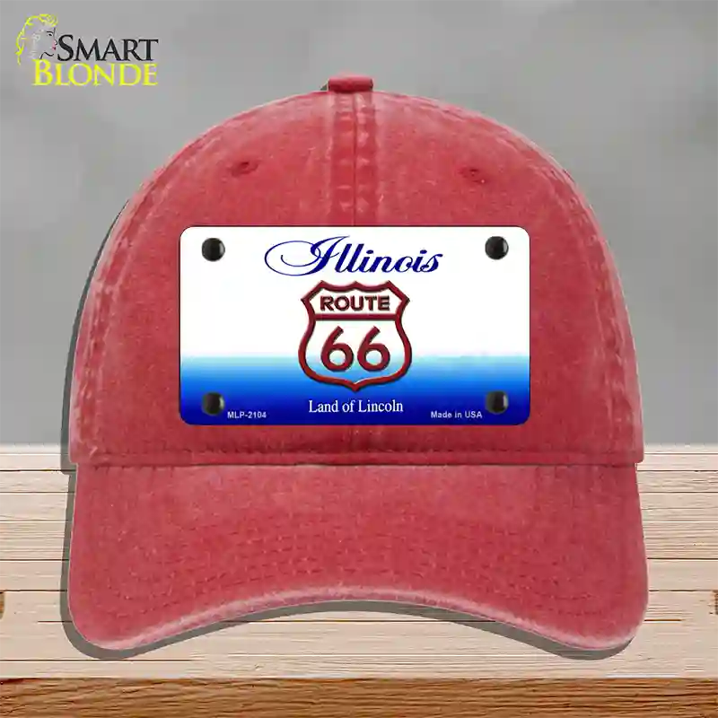 Route 66 Shield Illinois Novelty License Plate Hat Unconstructed Cotton / Red