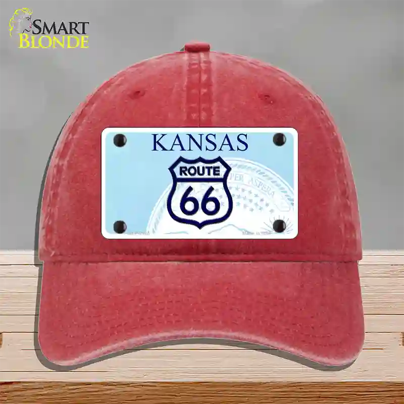 Route 66 Shield Kansas Novelty License Plate Hat Unconstructed Cotton / Red