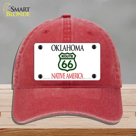 Route 66 Shield Oklahoma Novelty License Plate Hat Unconstructed Cotton / Red