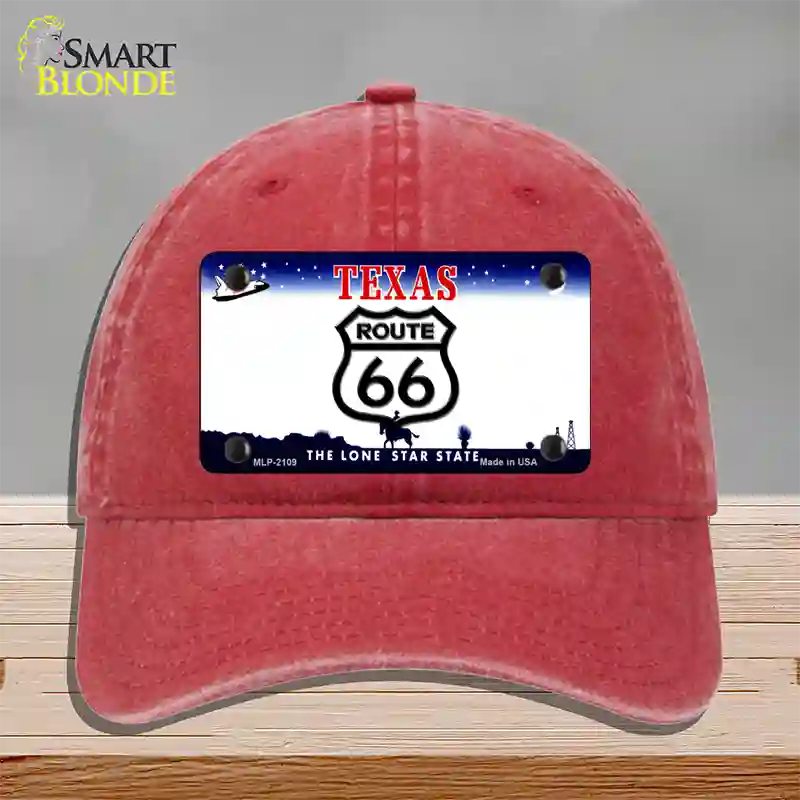 Route 66 Shield Texas Novelty License Plate Hat Unconstructed Cotton / Red