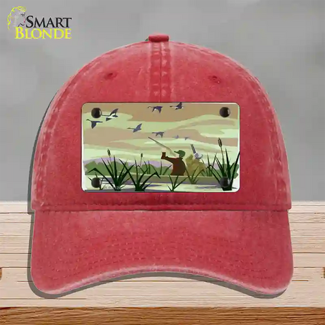 Duck Hunting Camouflage Novelty License Plate Hat Unconstructed Cotton / Red