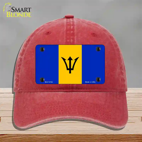 Barbados Flag Novelty License Plate Hat Unconstructed Cotton / Red