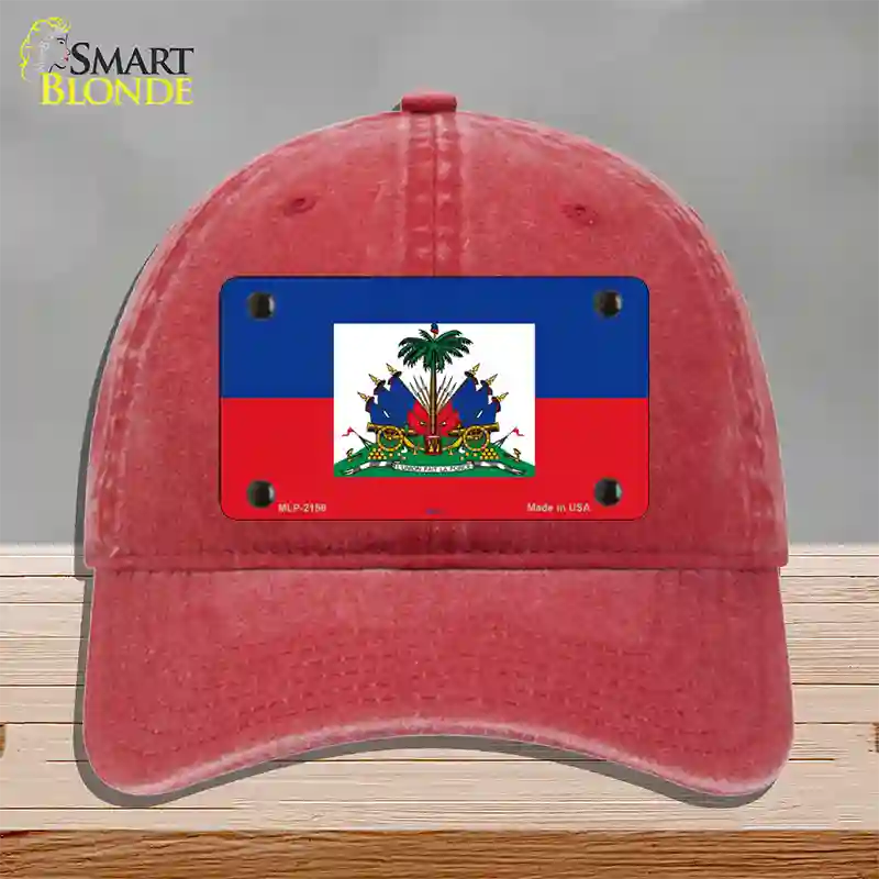 Haiti Flag Novelty License Plate Hat Unconstructed Cotton / Red