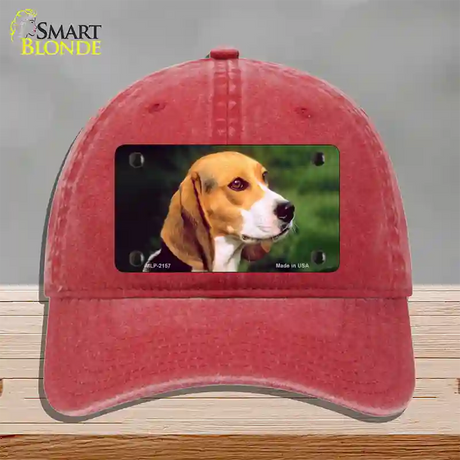 Beagle Dog Novelty License Plate Hat Unconstructed Cotton / Red