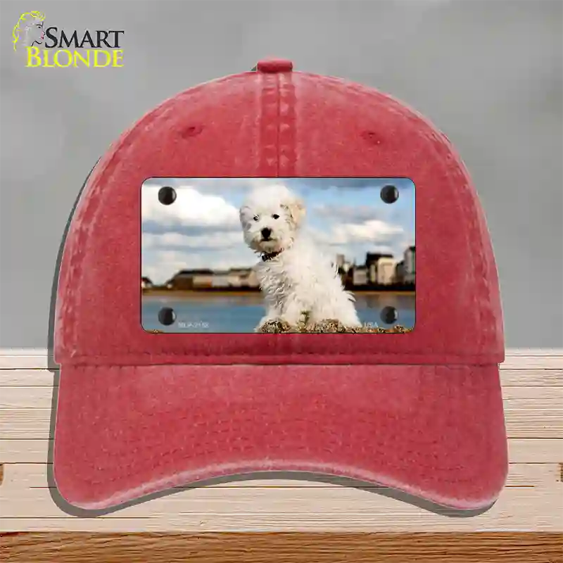 Bichon Frise Dog Novelty License Plate Hat Unconstructed Cotton / Red