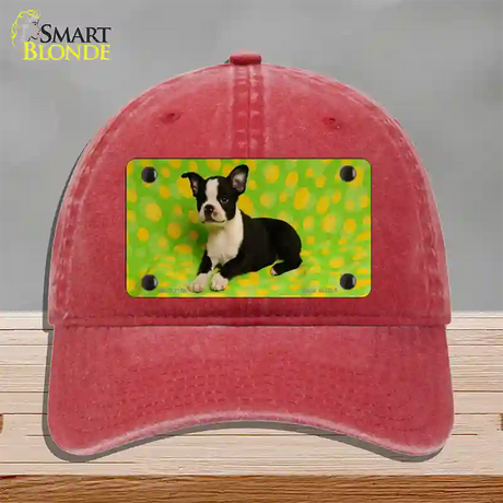 Boston Terrier Dog Novelty License Plate Hat Unconstructed Cotton / Red