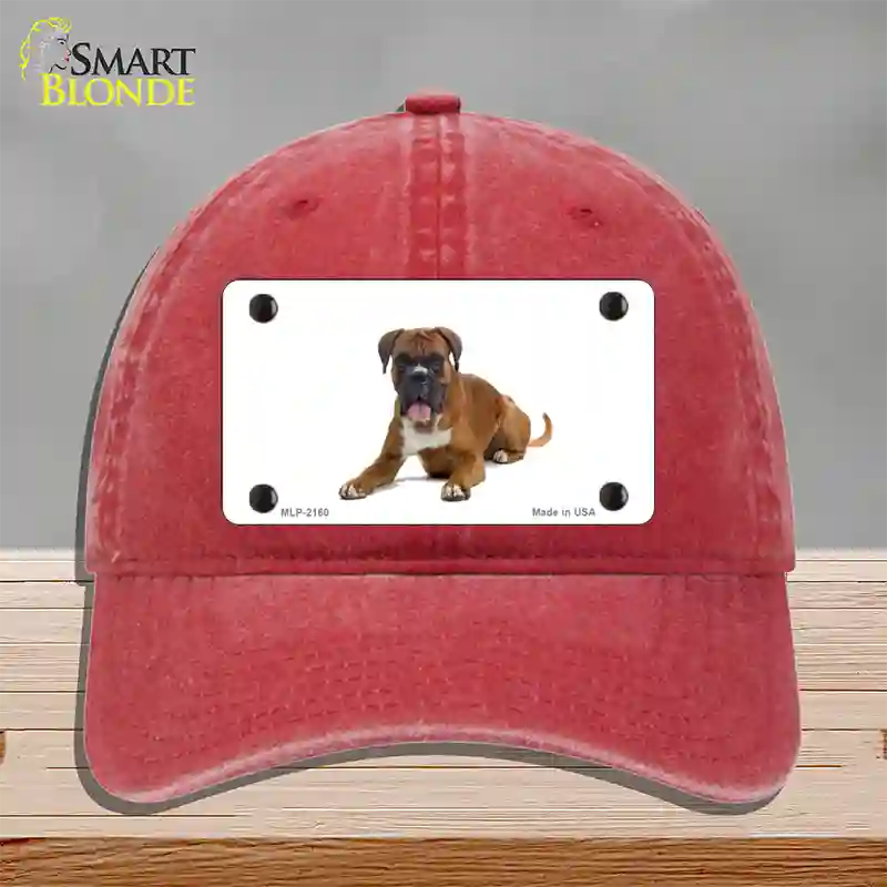 Boxer Dog Novelty License Plate Hat Unconstructed Cotton / Red