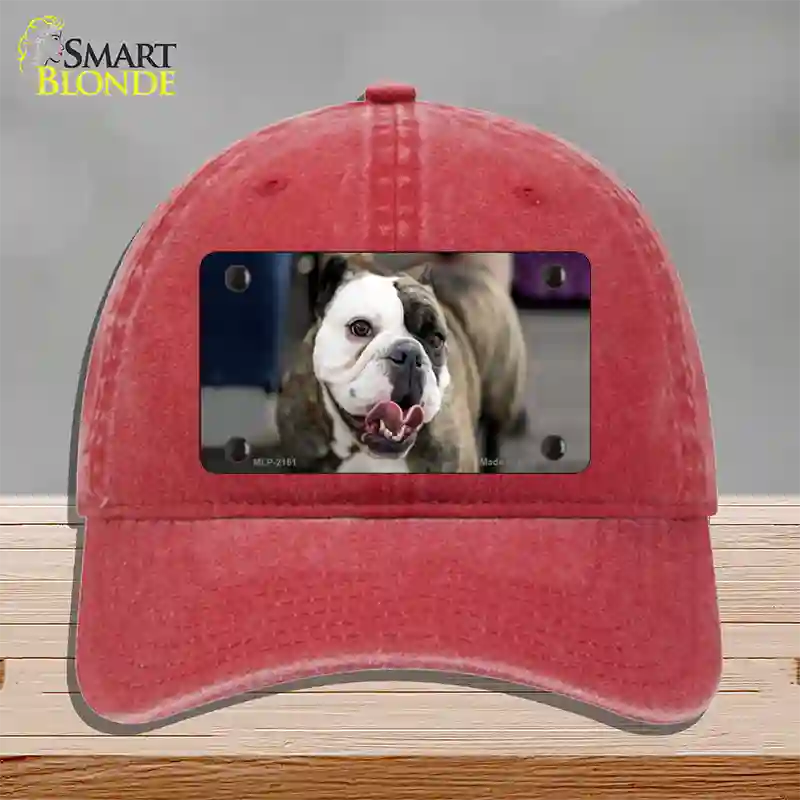 Bulldog Dog Novelty License Plate Hat Unconstructed Cotton / Red