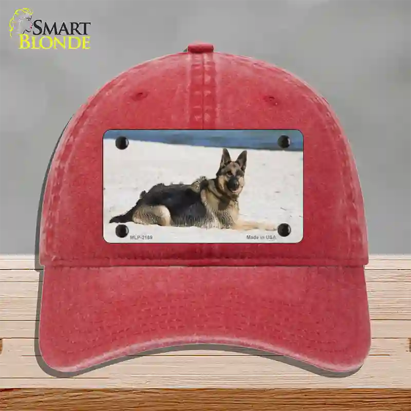 German Shepherd Dog Novelty License Plate Hat Unconstructed Cotton / Red