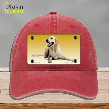 Golden Retriever Dog Novelty License Plate Hat Unconstructed Cotton / Red